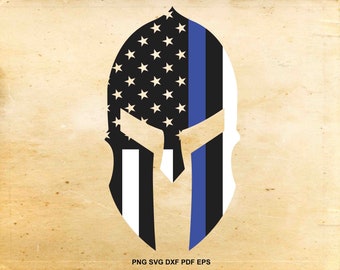 Police spartan helmet svg, Thin blue line flag, American flag svg, Police flag design, Cut files for Cricut, Svg files for Silhouette