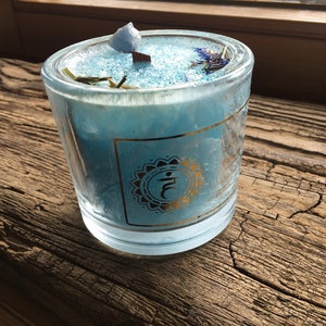 Chakra candle &quot;Throat Chakra&quot; scented candle * vegetable stearin * essential oils * organic medicinal plants * semi-precious stones * chakra * Vishudda * blue