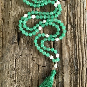 Mala Soothe turmoil in the heart Mala necklace 108 beads Aventurine, mother of pearl Paua shell Sterling silver Chain Tassel green image 10