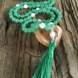 Mala Soothe turmoil in the heart Mala necklace 108 beads Aventurine, mother of pearl Paua shell Sterling silver Chain Tassel green image 3