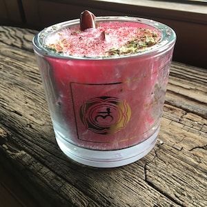 Chakra candle &quot;Root Chakra&quot; scented candle * vegetable stearin * essential oils * organic medicinal plants * semi-precious stones * chakra * root * red