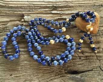 Mala "Loyalty to Yourself" 108 beads sodalite * sterling silver gold plated * gold bead * blue * men's mala * chain * mala chain * yoga * gold