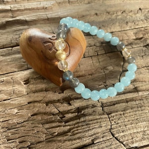 Bracelet &quot;Miracle&quot; aquamarine, gray labradorite, rutilated quartz * elastic bracelet * yoga jewelry * gemstone bracelet * sterling silver gold-plated