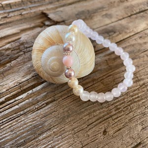 Bracelet « Magique » * Perle, Opale rose, Quartz rose * Argent sterling * Bracelet élastique * Chakra du cœur * Bracelet de perles