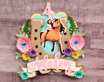 Horse shoe cake topper / riding horse / free spirit / lucky birthday cake topper decoration / floral equestrian birthday cake