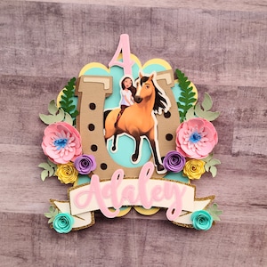 Horse shoe cake topper / riding horse / free spirit / lucky birthday cake topper decoration / floral equestrian birthday cake