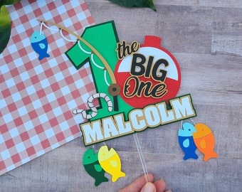 Ofishally One Cake Topper: Fishing 1st Birthday Party Decoration