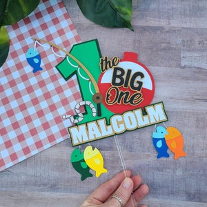 Ofishally One Cake Topper: Fishing 1st Birthday Party Decoration