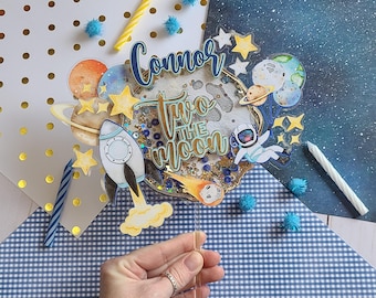 Two the Moon Cake Topper: Space Theme 2nd Birthday Decor