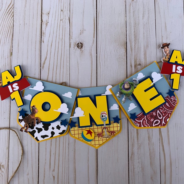 Toy inspired highchair banner /story birthday highchair banner / cowboy / Birthday Banner / custom birthday decorations