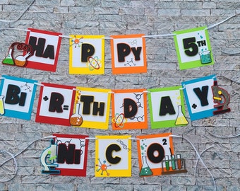 Science wonder lab Happy Birthday banner / chemistry birthday / periodic table/ lab rat birthday decorations / scientist birthday decor