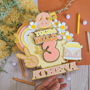 Young, wild, and three hippie boho cake topper