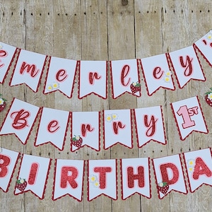Berry 1st birthday banner / Strawberry theme party decor / berry birthday sign /