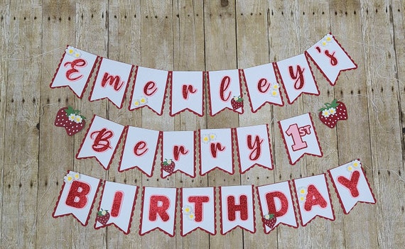 Strawberry 1st Birthday Banner: Berry Theme Party Decor