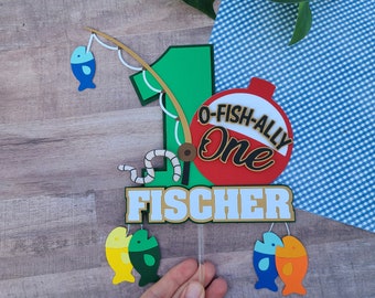 Ofishally One Cake Topper: Personalized Fishing 1st Birthday