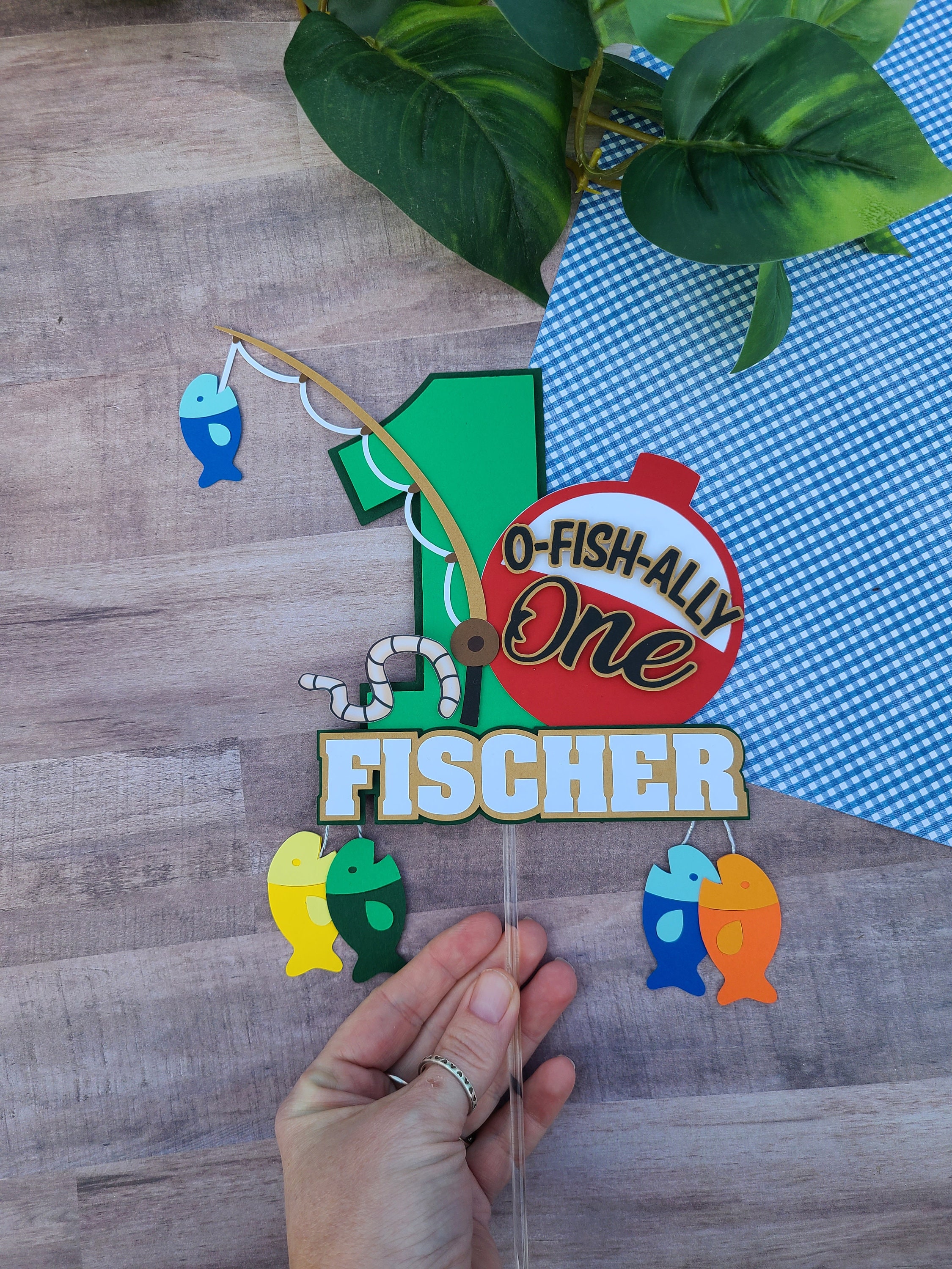 Vansolinne 3PCS Ofishally One Gone Fishing 1st Birthday Decorations for Boy  - Little Fisherman Highchair Banner The Big One Hat Fish Cake Topper