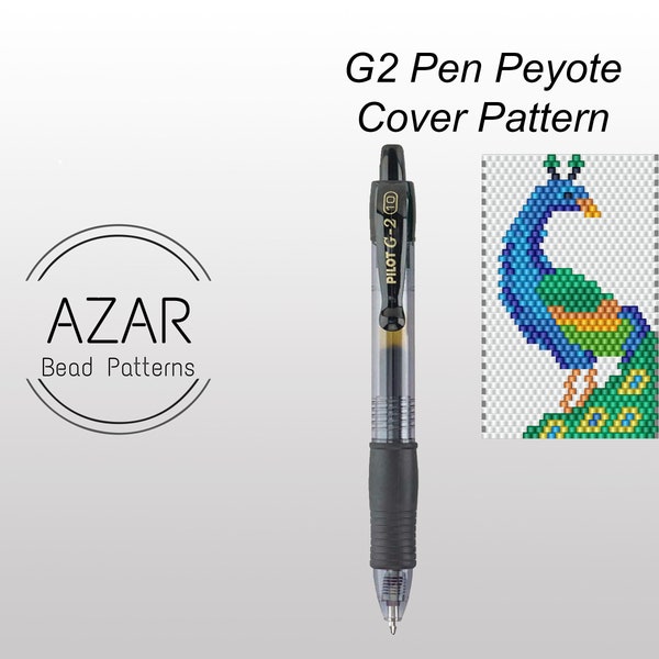 Peacock Peyote Pen Cover Pattern | G2 Pen Pilot Bead Pattern | Animal Pen Wrap | Colorful Peyote | Bird Pen Cover | Pen Peyote Cute