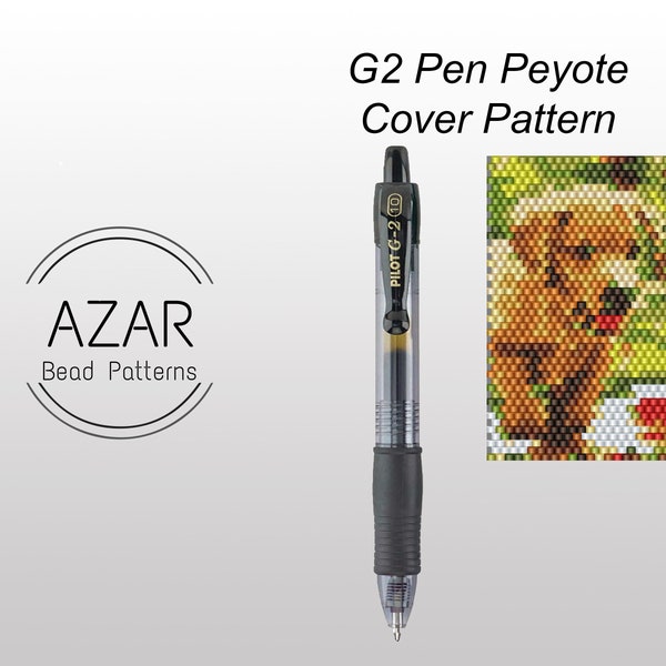 Dog Peyote Pen Cover Pattern | Nature G2 Pen Pilot Bead Pattern | Puppy Face Pen Wrap | Even Count Peyote | Cute Animal Pen Bead Pattern