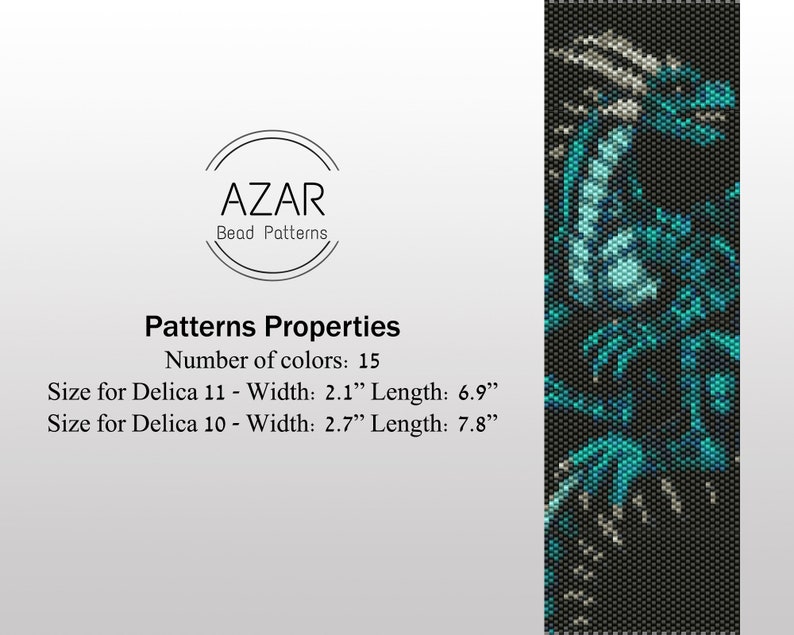 Dragon Bead Peyote Pattern Set Animal Bracelet Pattern Fire Flame Peyote Pattern Fire Breath Even Count Peyote Red Azuar Pendant image 2