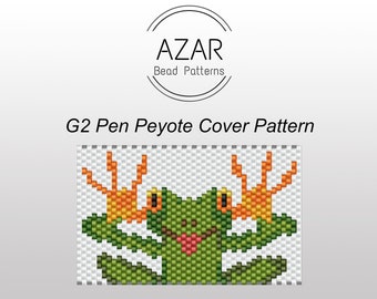 Frog Peyote Pen Cover Pattern | G2 Pen Pilot Bead Pattern | Animal Pen Wrap | Funny Animal Pen Peyote Bead Pattern | Cartoon Peyote