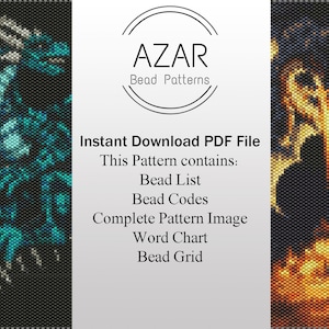 Dragon Bead Peyote Pattern Set Animal Bracelet Pattern Fire Flame Peyote Pattern Fire Breath Even Count Peyote Red Azuar Pendant image 1