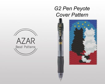 Cat Peyote Pen Cover Pattern | G2 Pen Pilot Bead Pattern | Animal Pen Wrap | Couple Peyote | Cute Animal Pen Bead Pattern | Stars Peyote