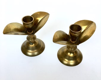 Vintage Brass Lead Candlestick Holders Pair