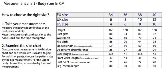 Aria Pajamas Size Chart