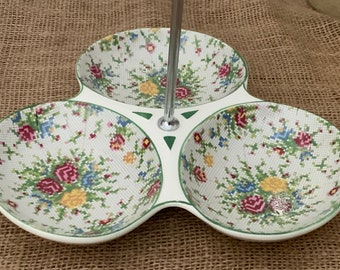 Midwinter vintage 3 sectioned serving dish with original chrome handle c1940s