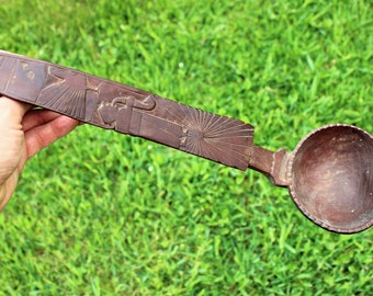 Vintage Hand Carved Wooden Soup Ladle from Andes Mountains