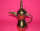 Fine Old Arabian Brass Dallah Pot 10.5 quot - Signed - Nice Condition