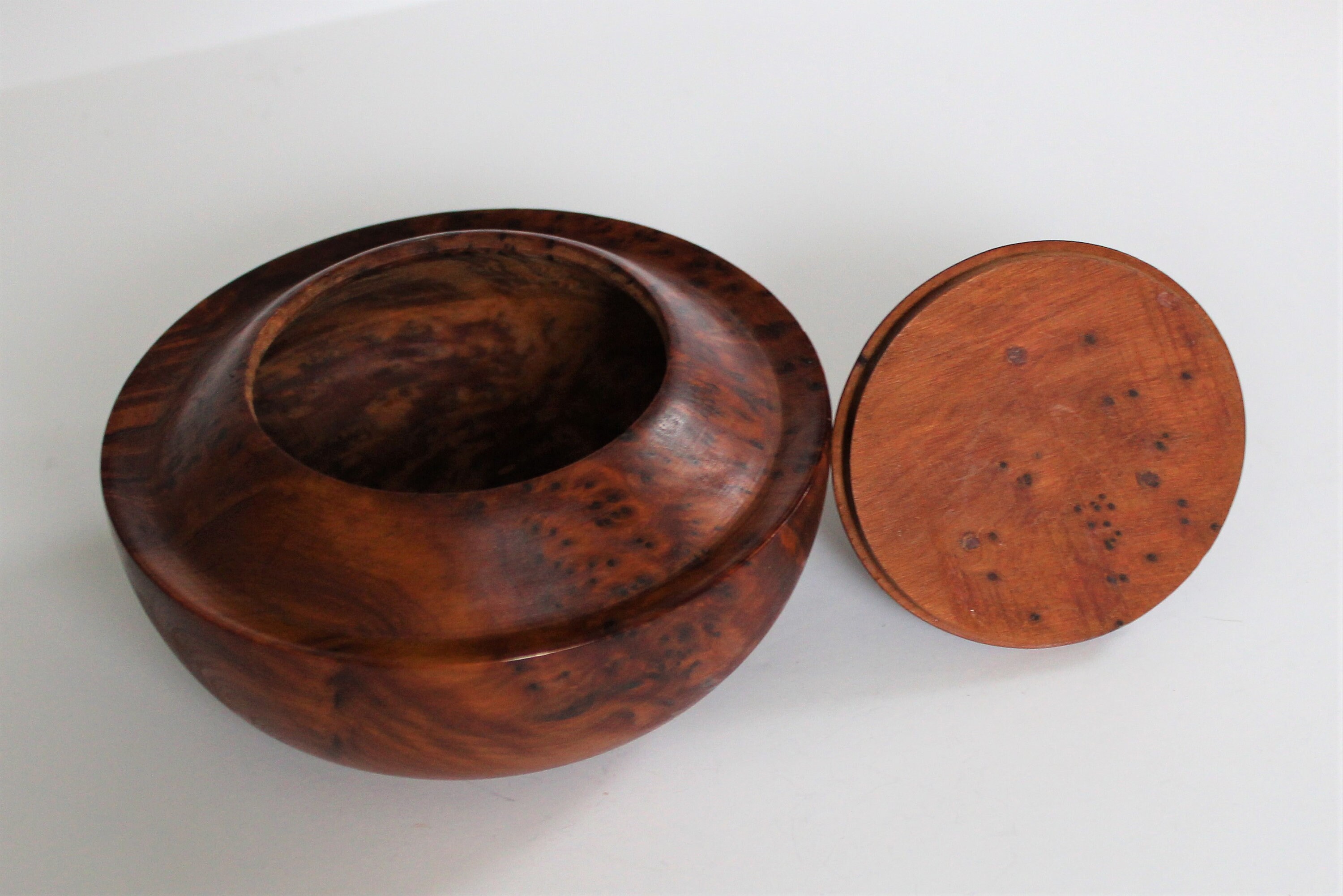 Round Burlwood Covered Trinket Box Container 41/2 Inch Etsy