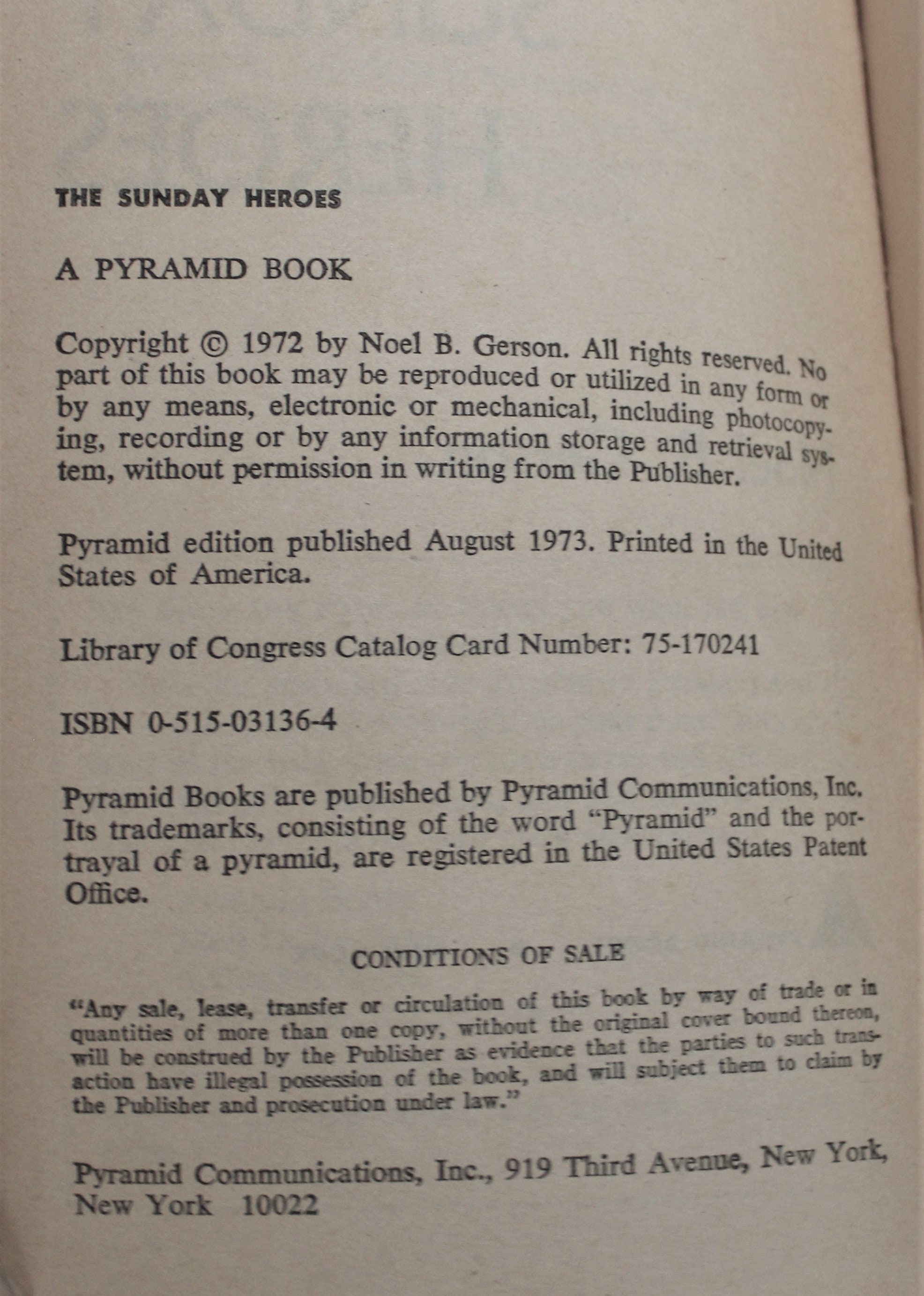 THE SUNDAY HEROES by Noel B. Gerson (pyramid Paperback, 1973) - Etsy