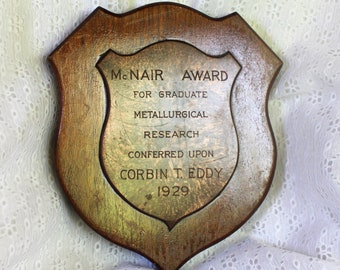 1929 MTU McNAIR AWARD Trophy for Graduate Metallurgical Research ~ Copper & Wood Plaque Wall Hanging