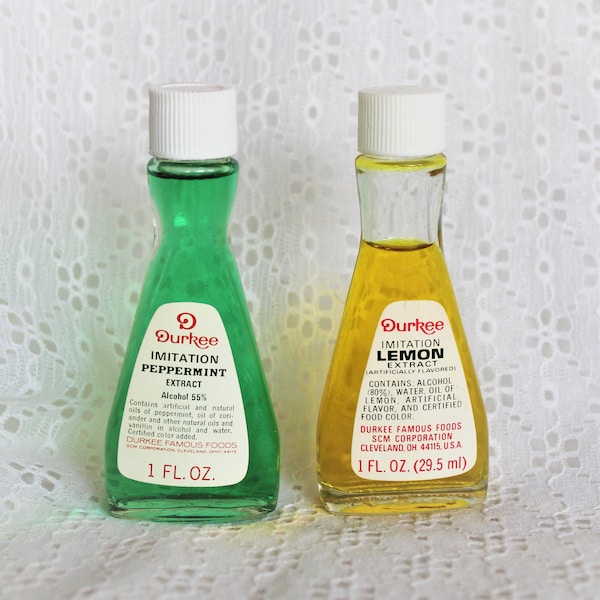 Vintage DURKEE Imitation Peppermint & Lemon Extract 1 FL. OZ. Bottles