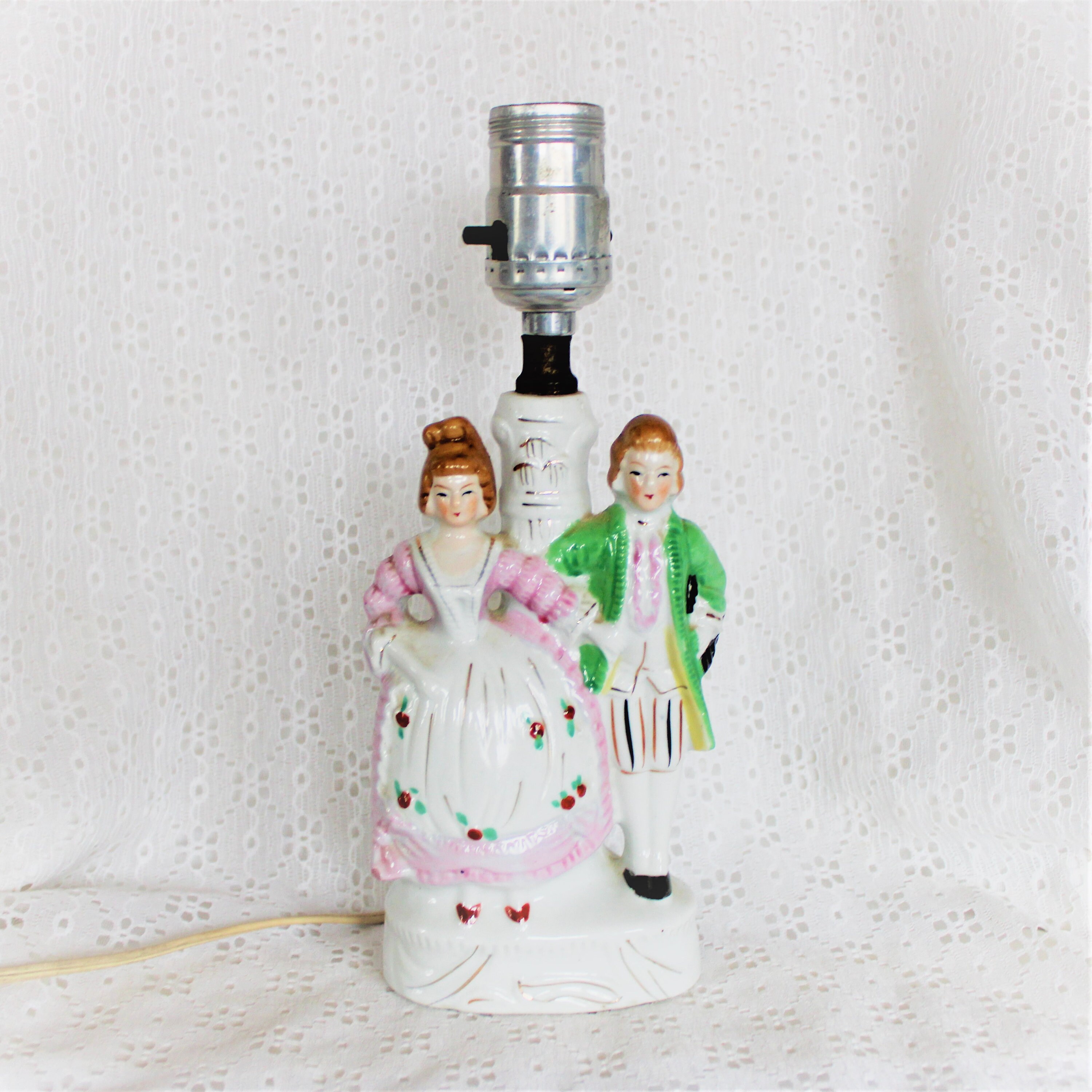 Vintage Porcelain Figurine Table Lamp With Man and Woman Etsy