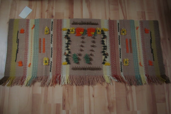 Vintage Handwoven Wool Rug Tapestry Shawl from Fi… - image 2