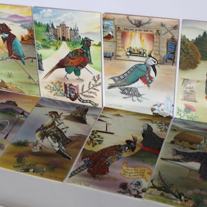 Vintage THE SCOTCH HOUSE Art Cards designed by Jani Tully Chaplin Scottish Clan Tartans Birds & Castles Greeting Cards