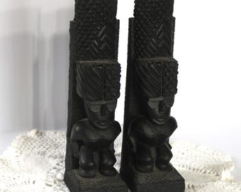 Vtg. 1967 COCO JOE&#39;S Tiki KANALOA Statues Made with Lava in Hawaii