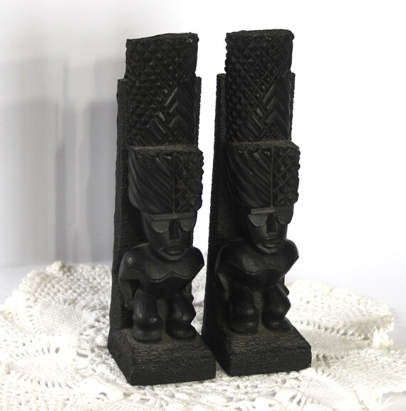 Vtg. 1967 COCO JOE'S Tiki KANALOA Statues Made With Lava in Hawaii