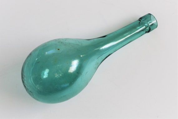 Details about   Antique 19th Century Aqua Glass Round Bottom Free Blown Glass Bottle Flask 