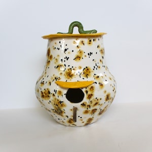 Handmade Glazed Studio Art Pottery Hanging Bird House Decoration Signed