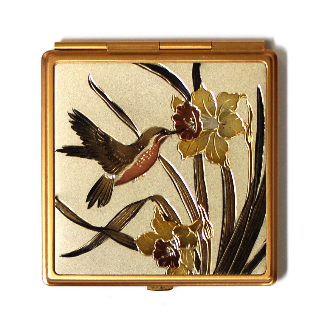 Chokin Art Double Mirror Compact Case Hummingbird & Lily Made Etsy