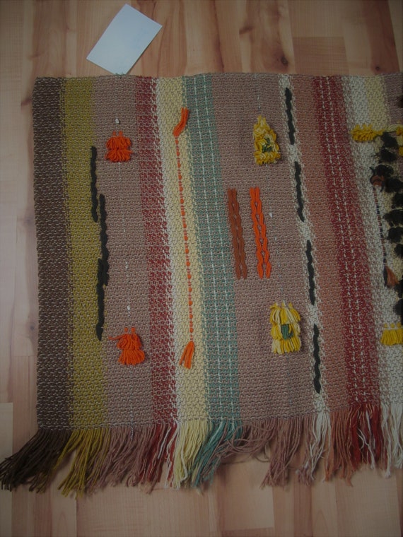 Vintage Handwoven Wool Rug Tapestry Shawl from Fi… - image 3