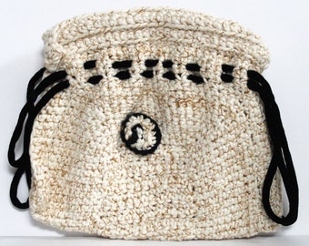 Vintage Crochet Handbag Purse with Felt Drawstring & Golden threads ~ New!