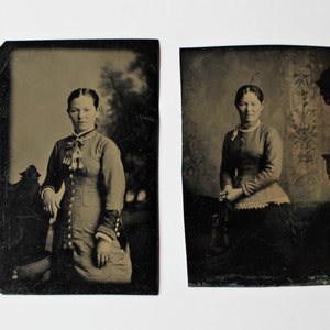 Victorian Tintype Photos: Young Woman Portrait Set of 2