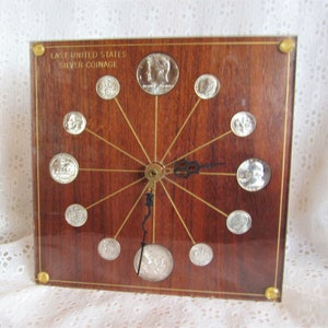 Vintage MARION KAY 1964 SILVER Coin Clock Model # 72 Walnut 1968