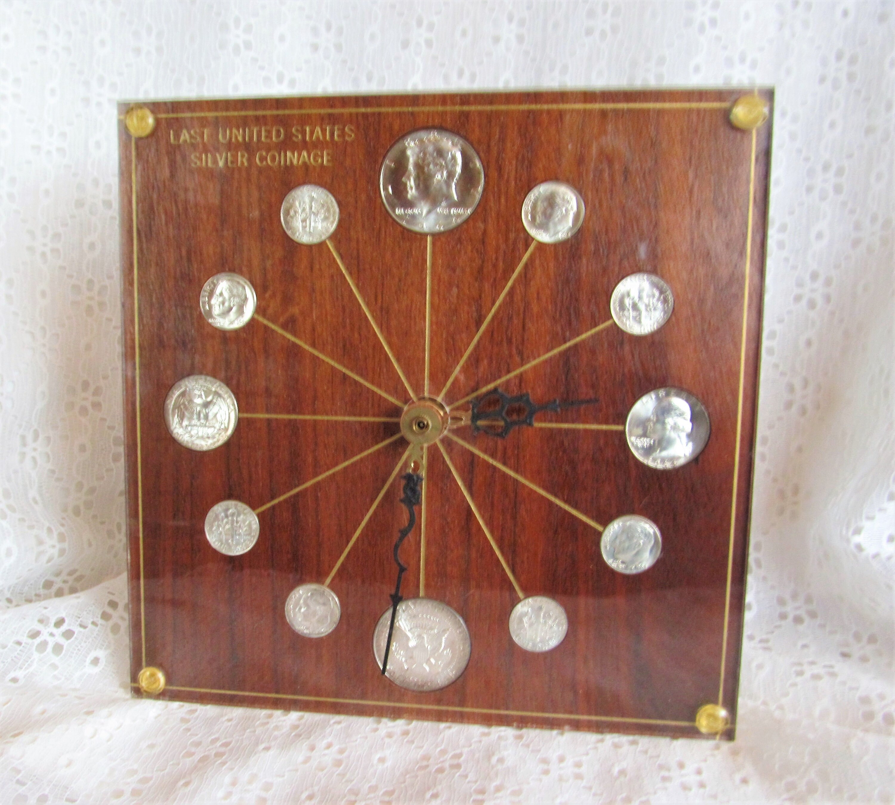 Vintage MARION KAY 1964 SILVER Coin Clock Model # 72 Walnut 1968