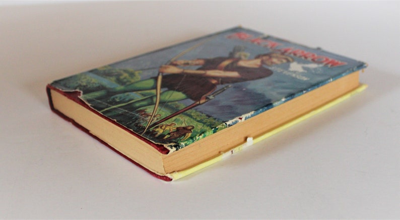 May include: A vintage paperback book with a red spine and a colorful illustration of Robin Hood on the cover. The title of the book is "Robin Hood" and the author is Howard Pyle.