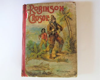 Libro antiguo de tapa dura de Robinson Crusoe, edición de la década de 1890